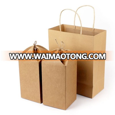 Popular beautiful printing with textured kraft paper box package recycled strong brown kraft paper bag