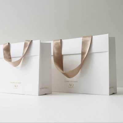 New Design Customize Shopping Bag Foldable Stand Up Storage Kraft Paper Bag With Ribbon Closure